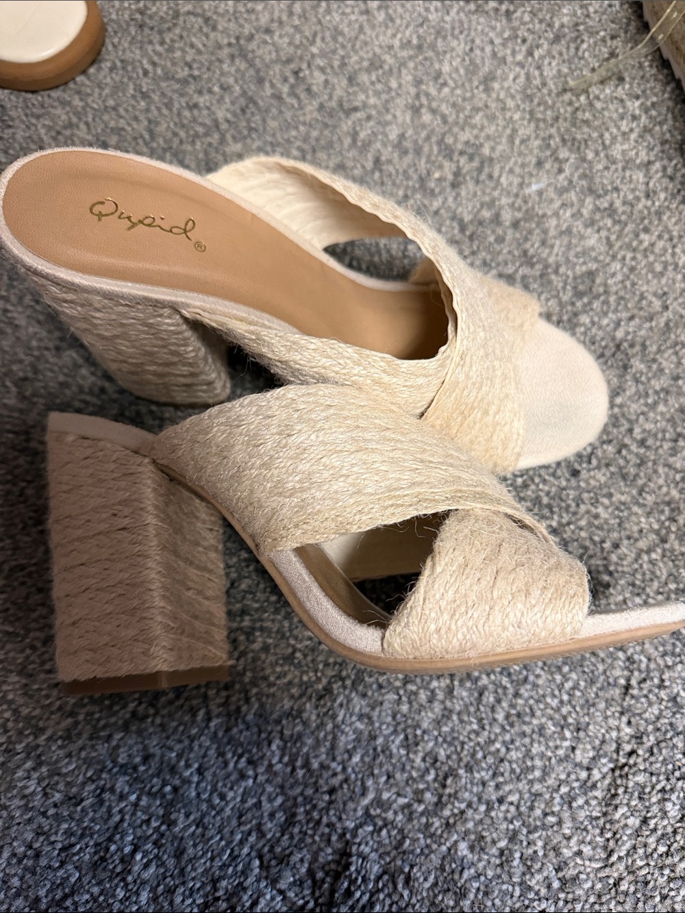 Qupid Cream Braided Block Heel Slide